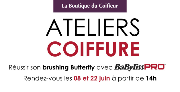 Logo de la boutique ATELIERS COIFFURE : Babyliss Pro, rendez vous les 08 et 22 juin